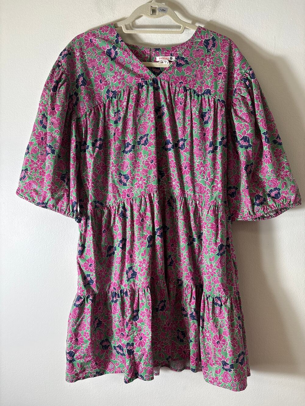 Sundry Pink and Greeen Floral Tiered Dress Sz 0